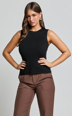 Yelena Top - Cotton Ribbed Sleeveless Tank in Black