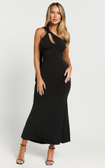 Marlina Midi Dress - Open Back Shoulder Detail Dress in Black