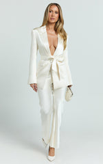 Jagger Blazer - Flared Sleeve Belted Blazer in Pearl