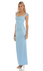 Satin Maxi Dress in Blue