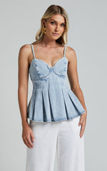 Amalie The Label - Addrianna Recycled Cotton Denim Cami in Light Blue Wash