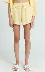 Ramona Linen Shorts - Drawstring Linen Shorts in Lemon