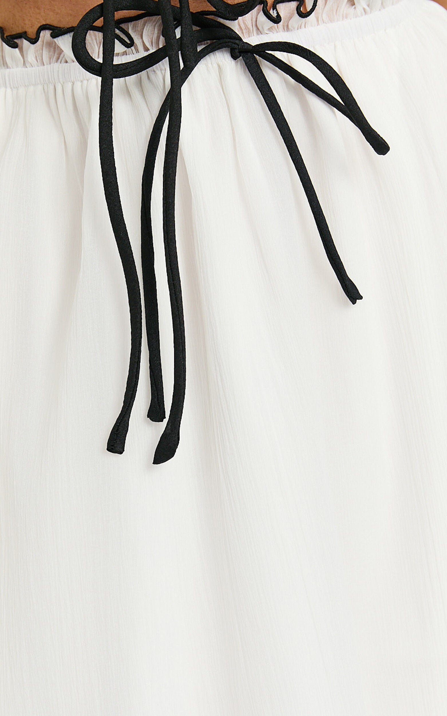 Jaden Maxi Skirt - Gathered Contrast Tie Detail Skirt in Cream