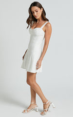 Dove Mini Dress - Sweetheart Wide Strap Fit and Flare Dress in White