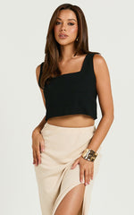 Jhovie Top - Linen Crop Top in Black