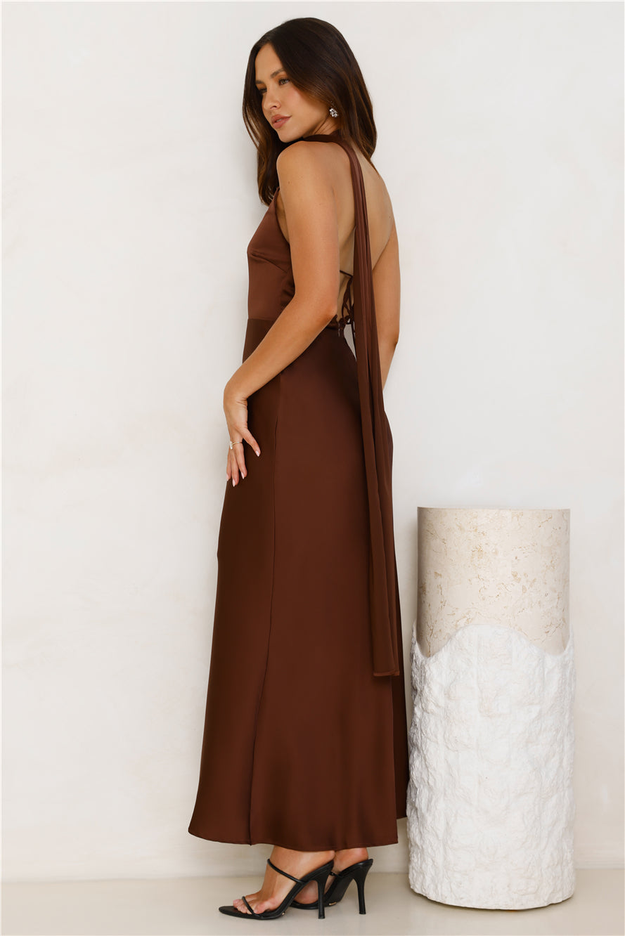 Luxe Experience Satin Maxi Dress Brown