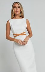 Glenda Midi Dress - High Neck Sleeveless Back Split Slip Dress in White