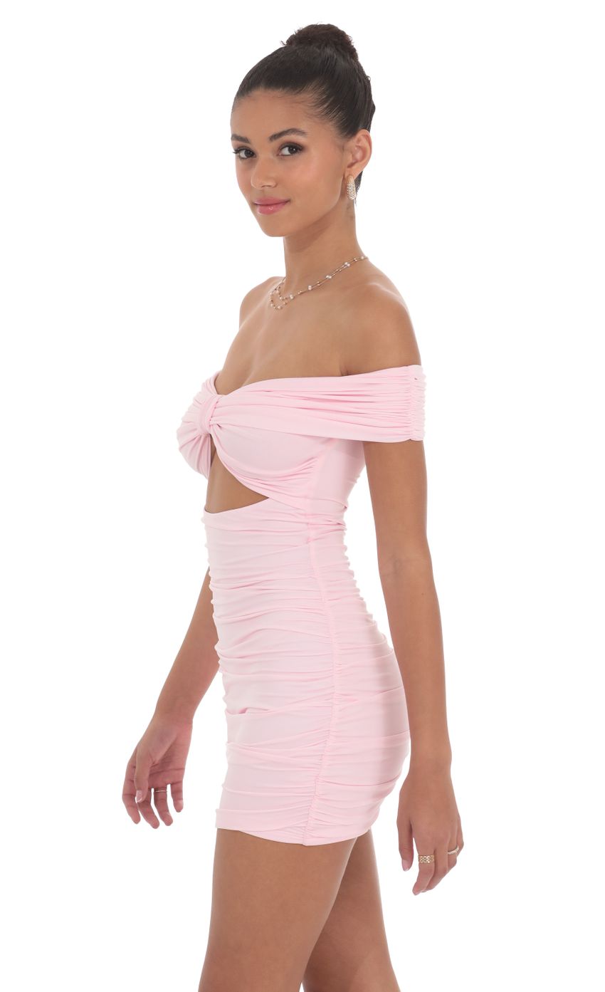 Off Shoulder Cutout Bodycon Dress in Pink
