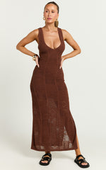 Taylor Midi Dress - Crochet Knit Scoop Neck Dress in Chocolate