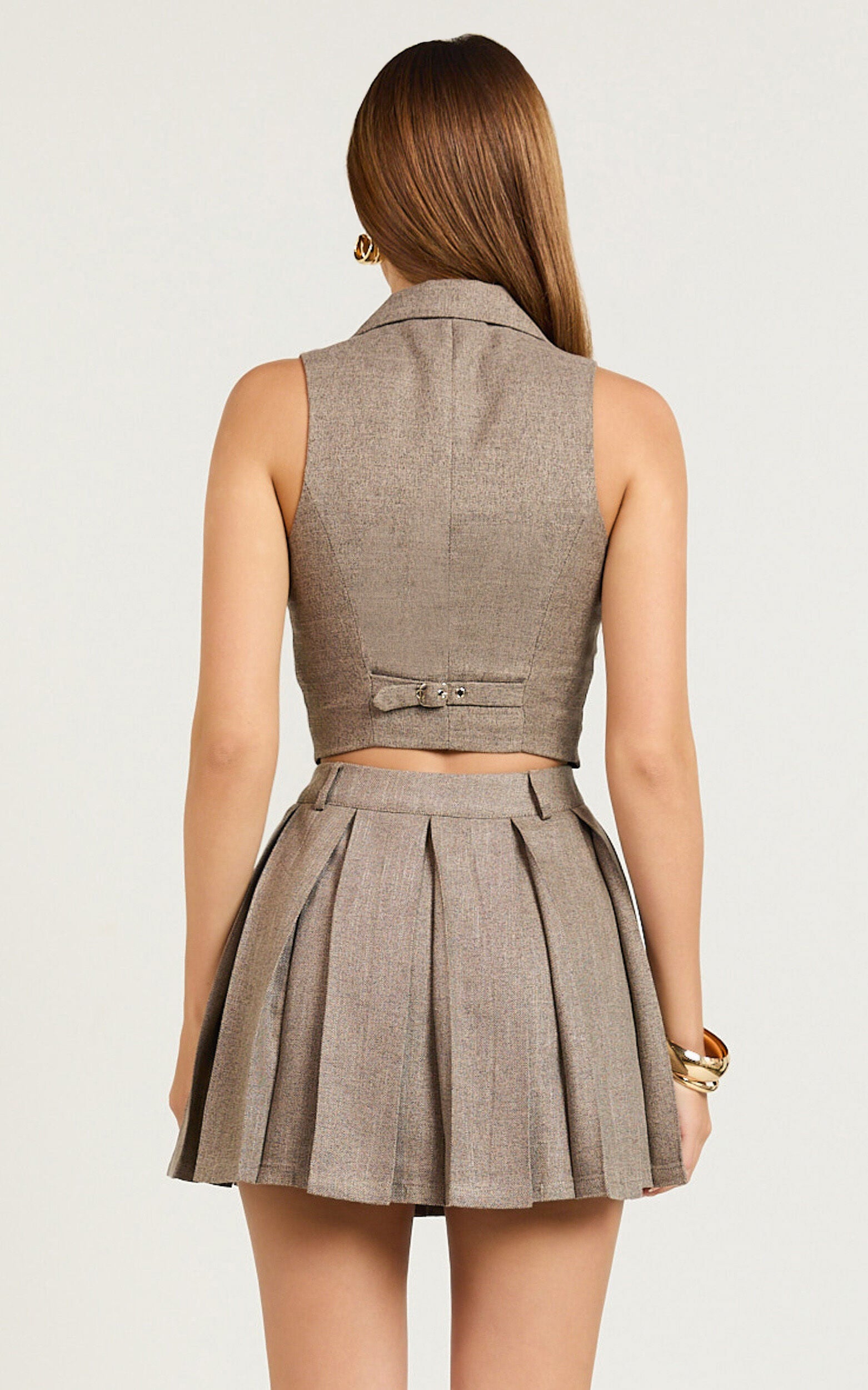 Andie Mini Skirt - Tailored Pleated Mini Skirt in Grey