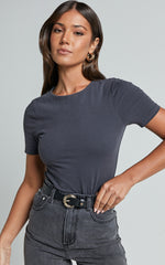 Alexie Tshirt - High Neckline Tshirt in Charcoal