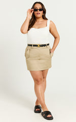 Anna Mini Skirt - High Waisted Cargo Pencil Skirt in Sand