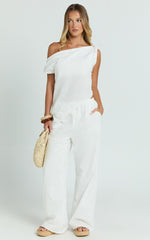 Annalie Two Piece Set - Off Shoulder Linen Set in White
