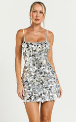 Cleo Mini Dress - Circle Sequin Mini Dress in Silver