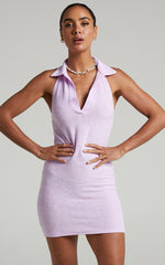 Miandy Mini Dress - Collared Terry Towelling Dress in Lilac