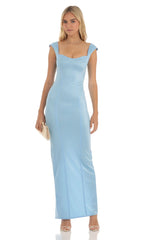 Satin Maxi Dress in Blue