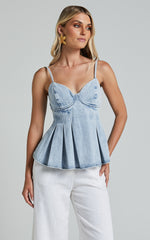 Amalie The Label - Addrianna Recycled Cotton Denim Cami in Light Blue Wash
