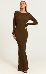 Amy Midi Dress - Scoop Long Sleeve Bodycon Dress in Chocolate