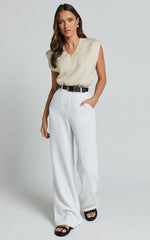 Chenelle Top - Sleeveless Knit Sweater Vest in Stone