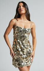 Cleo Mini Dress - Circle Sequin Mini Dress in Light Gold