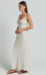 Lucas Midi Dress - Ruched Bust Linen Dress in Natural