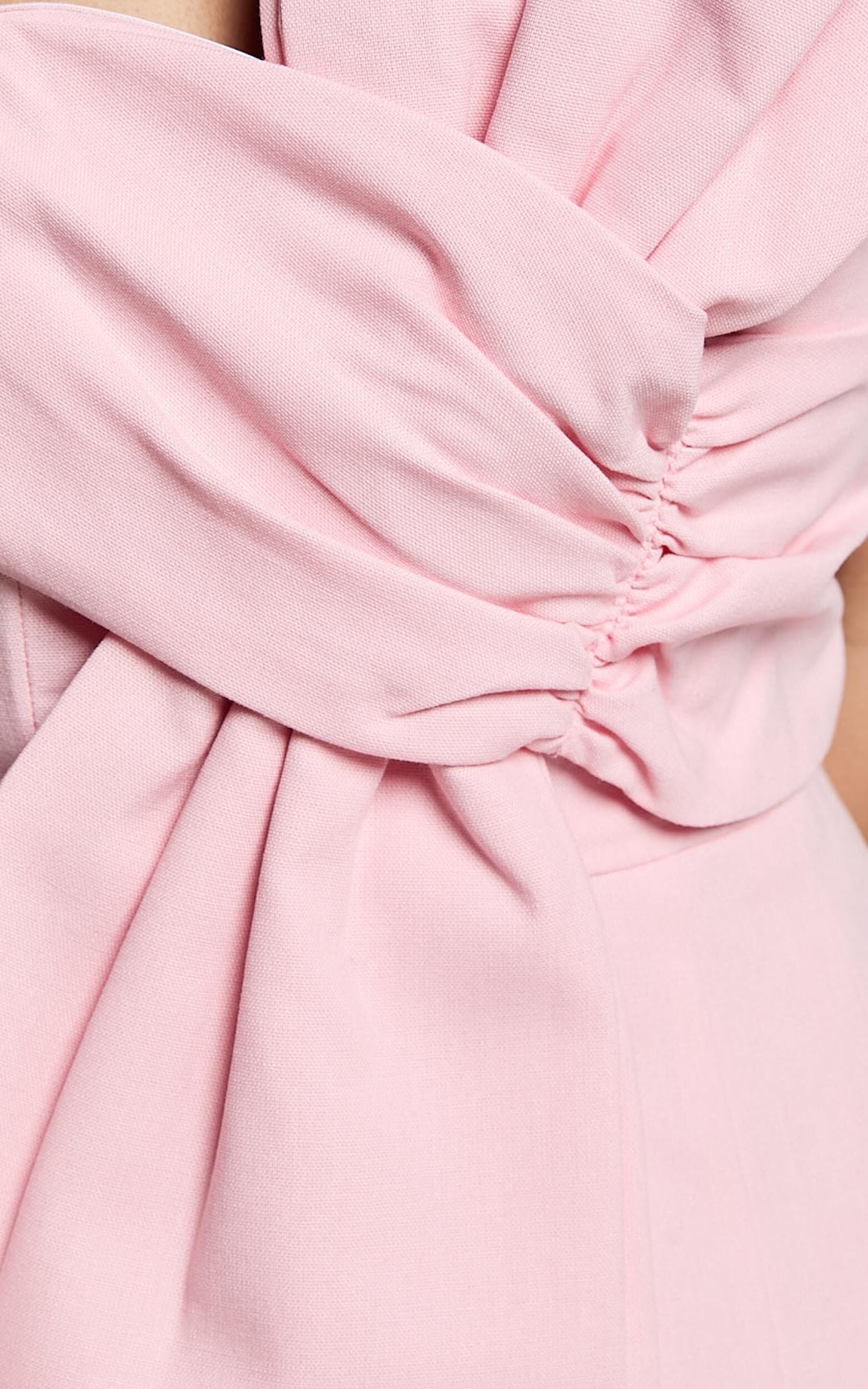 Chika Mini Dress - Linen Strapless Front Bow Dress in Soft Pink