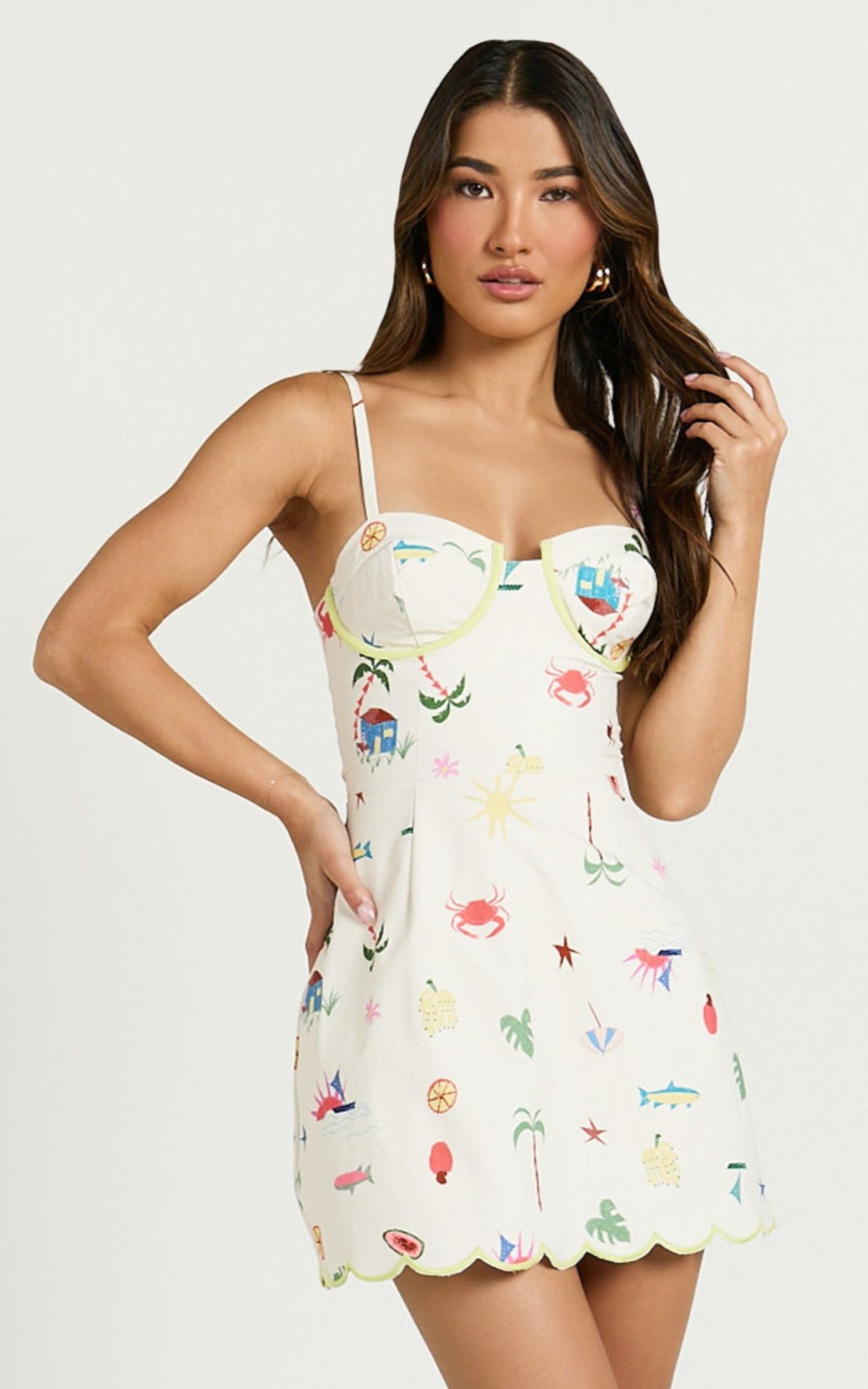 Amalie The Label - Kalista Bustier Tie Up Back Mini Dress in Tropical Oasis Print