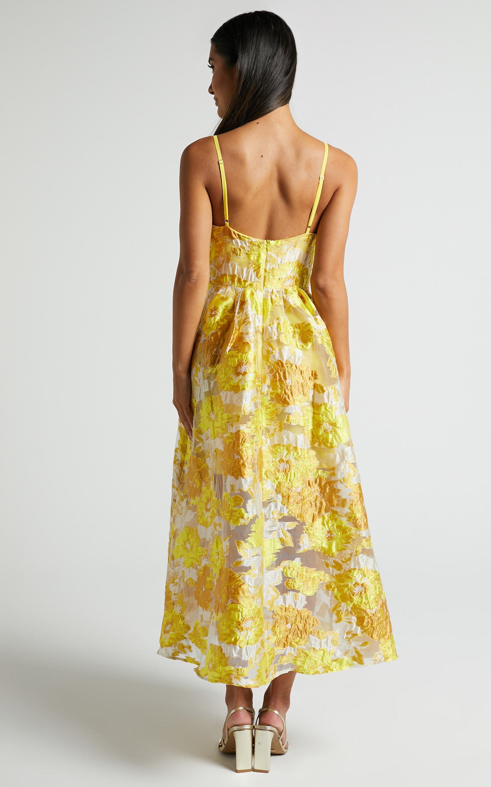 Brailey Midi Dress - Aline Corset Detail Dress in Yellow