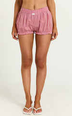 Elle Shorts - Bow Detail Bloomer Shorts in Red Gingham