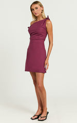 Jeofina Mini Dress - Off The Shoulder Linen Look Dress in Merlot