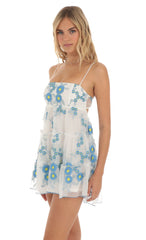 Floral Embroidered Babydoll Dress in White
