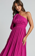 Lleve Midi Dress - One Shoulder Empire Waist Dress in Grape