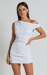 Clementine Mini Dress - Ribbed Off Shoulder Bodycon Dress in White