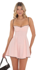 Scallop Trim Fit and Flare Dress in Pink