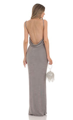 Draped Open Back Maxi Dress in Silver
