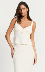 Polly Top - Linen V Neck Wide Adjustable Strap Cami Top in Stone
