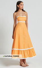 Moriseth Midi Dress - Linen Sleeveless Fit Flare Dress in Orange