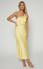 Carmella Midi Dress - One Shoulder Twist Detail Dress in Butter Yellow