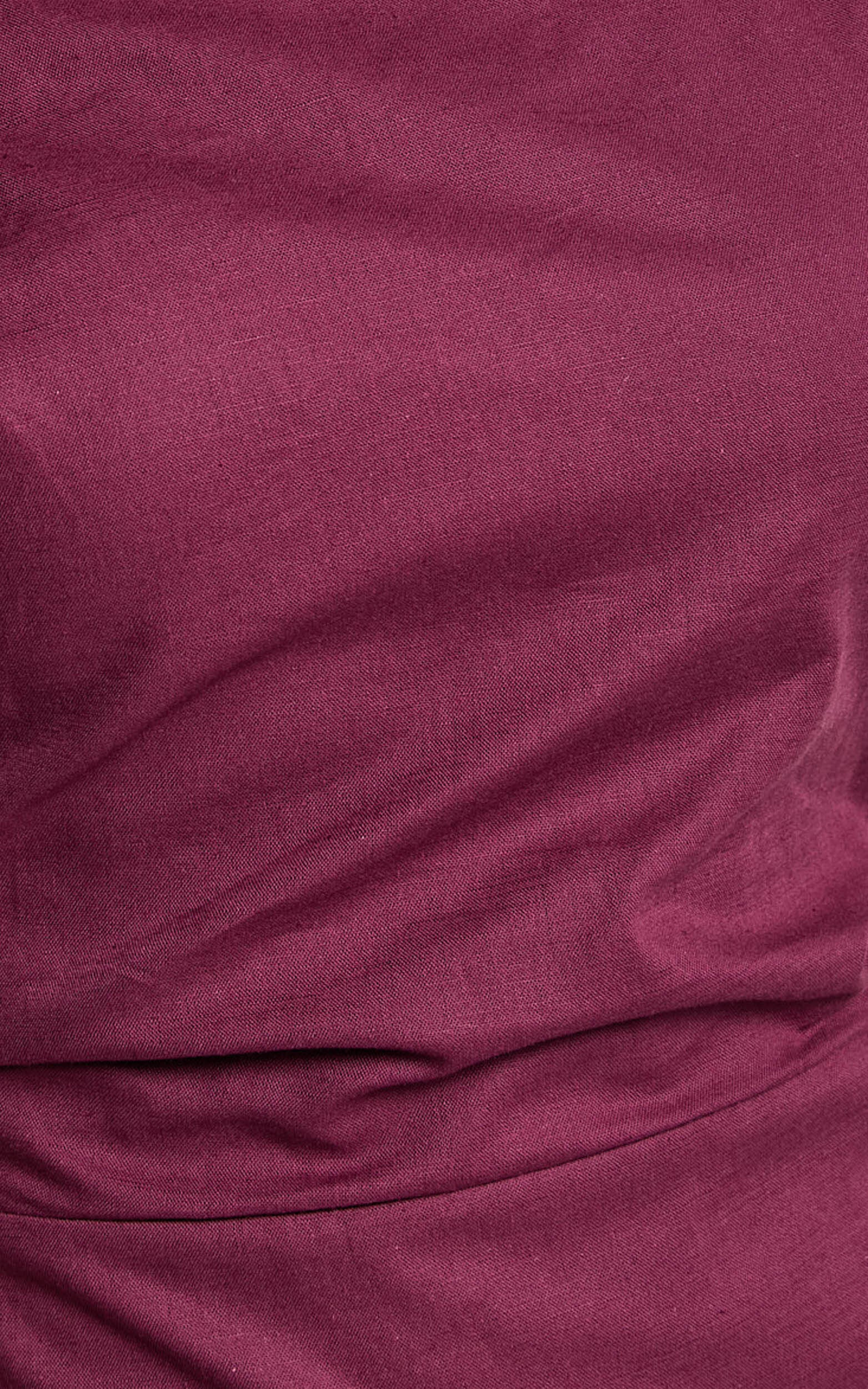 Cincinnati Midi Dress - Off The Shoulder Side Split Column Linen Dress in Merlot