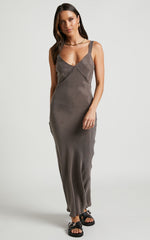 Kaya Midi Dress - Cupro Slip Dress in Warm Grey