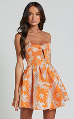 Alena Mini Dress - Sweetheart Sleeveless Cut Out Front Dress in Orange