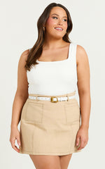 Skyler Mini Skort- Linen Look Cargo Mini Skort in Beige