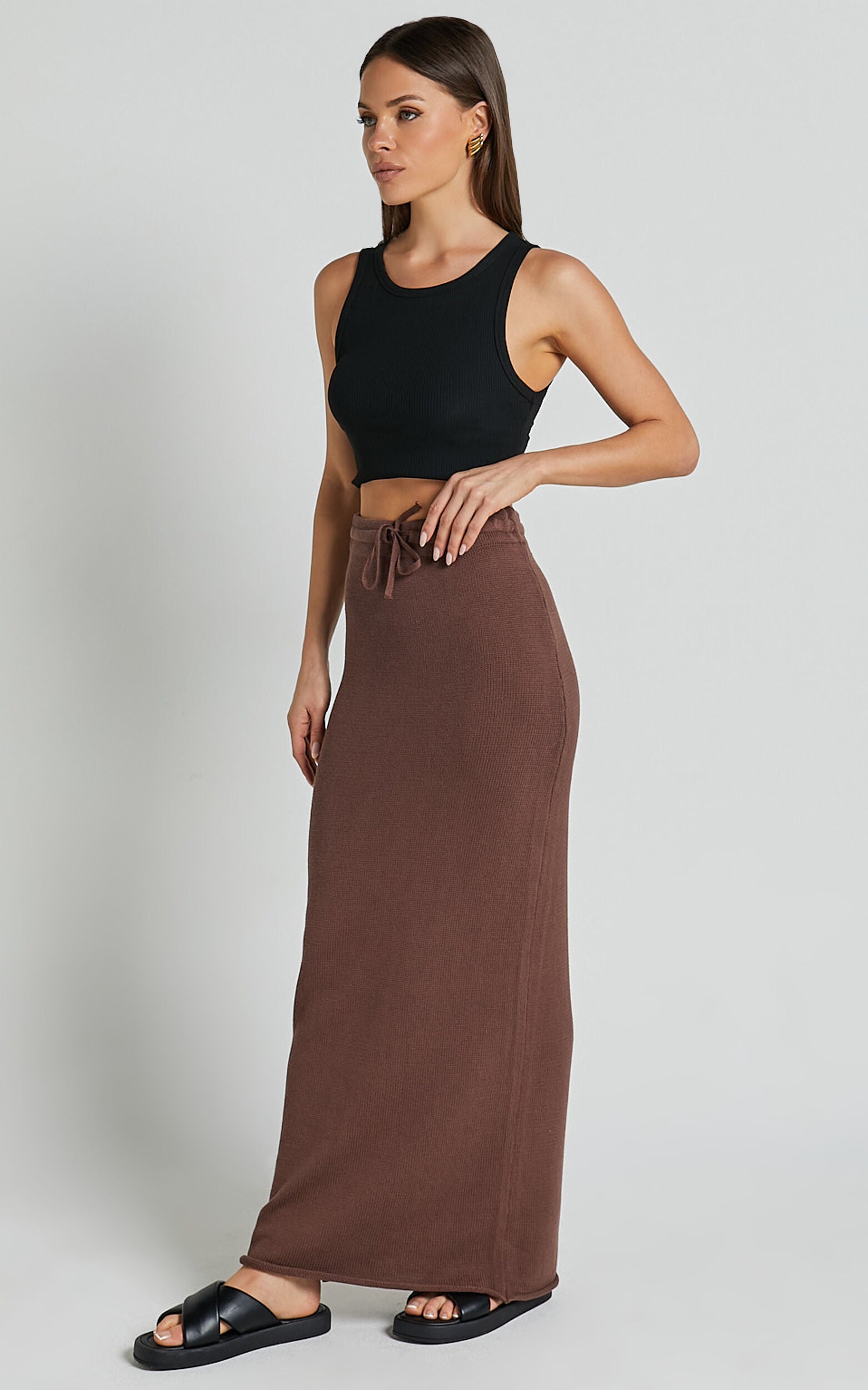 Dasuri Knit Maxi Skirt - Drawstring Skirt in Chocolate