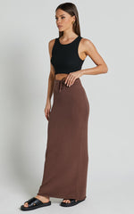 Dasuri Knit Maxi Skirt - Drawstring Skirt in Chocolate