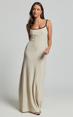 Melody Maxi Dress - Panelled Knit Contrast Detail Dress in Oat