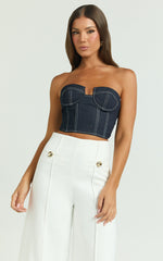 Carol Top - Denim Corset Top in Dark Raw Denim