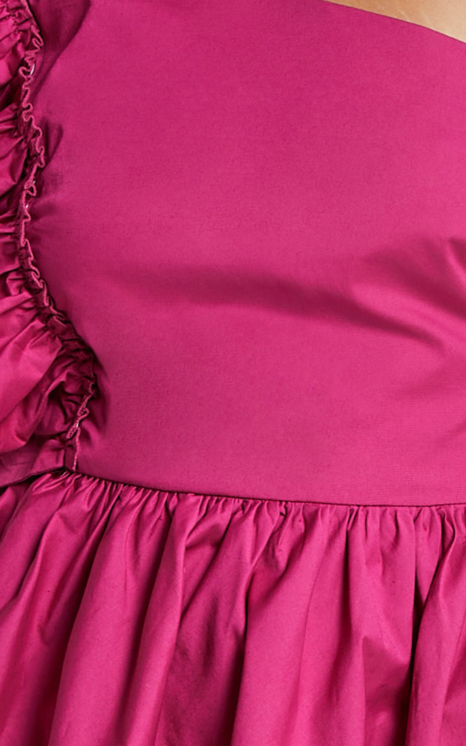 Brodie Mini Dress - One Shoulder Frill Dress in Raspberry