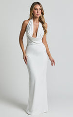 Sylvana Maxi Dress - Cowl Halter Neck Bodycon Dress in White