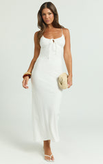 Avelina Midi Dress - Bias Cut Linen Look with Open Tie Back Dress in White