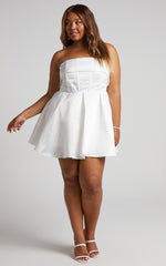 Valora Mini Dress - Strapless Fit and Flare Satin Dress in Ivory
